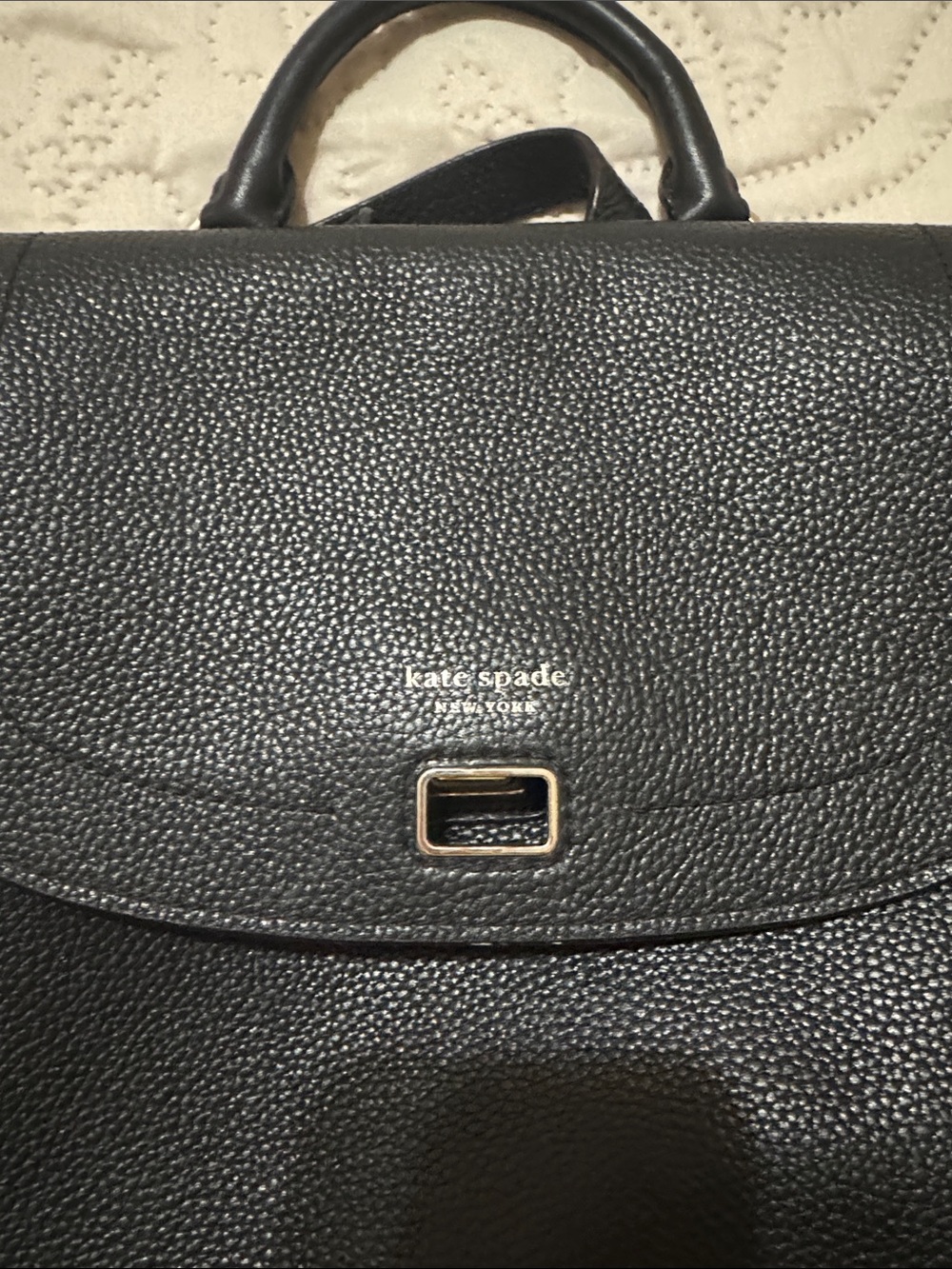 kate spade Black Pebbled Leather Flap Backpack with Gold Hardware - Picture 2 of 8